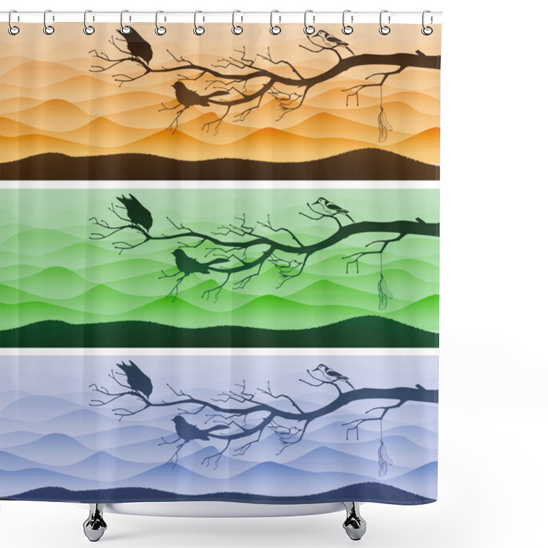 Personality  Tree Branch And Birds Silhouettes Shower Curtains