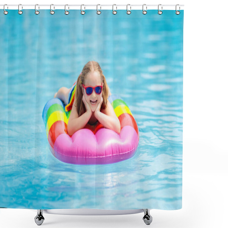 Personality  Child On Inflatable Float In Swimming Pool.  Shower Curtains