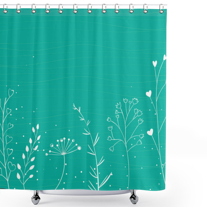 Personality  Nature Background With White Branches And Hand Drawn Plants. Vector Spring Backdrop. Shower Curtains