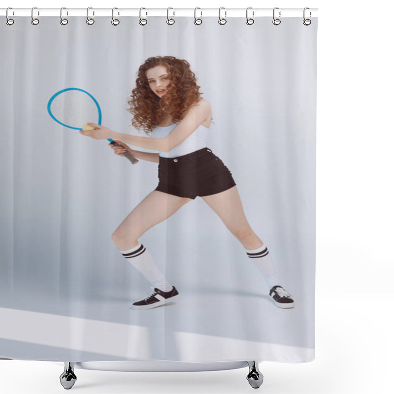 Personality  Young Woman With Racket  Shower Curtains