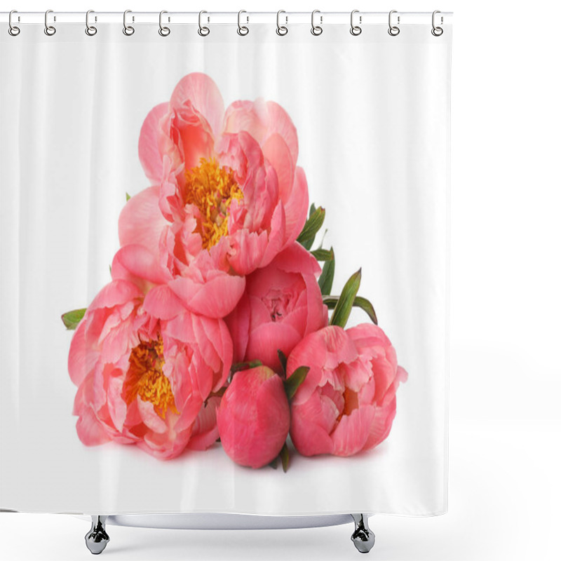 Personality  Beautiful Pink Peony Bouquet Isolated On White Shower Curtains