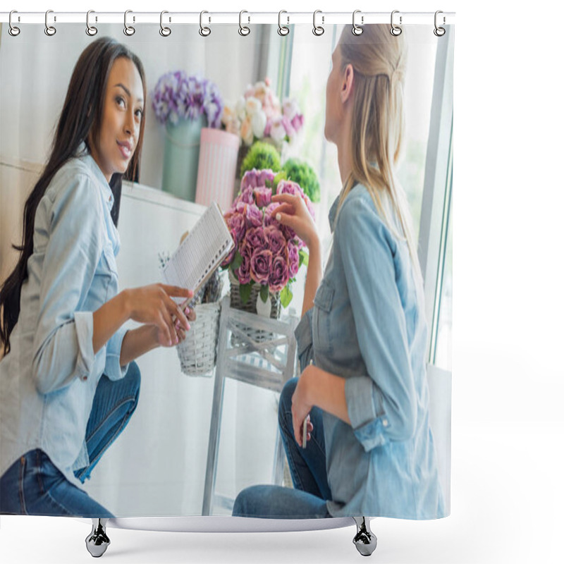 Personality  Multiethnic Florists In Flower Shop  Shower Curtains