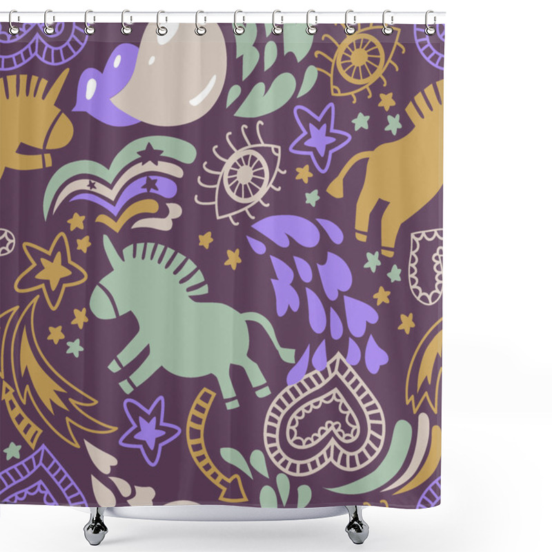 Personality  Seamless Violet  Unicorns Pattern Shower Curtains