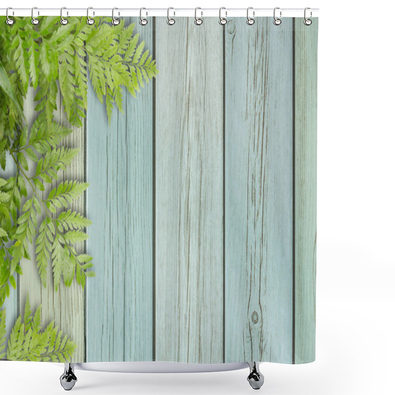 Personality  Green Leaves On Wooden With Spaces For Text, Nature Border Shower Curtains