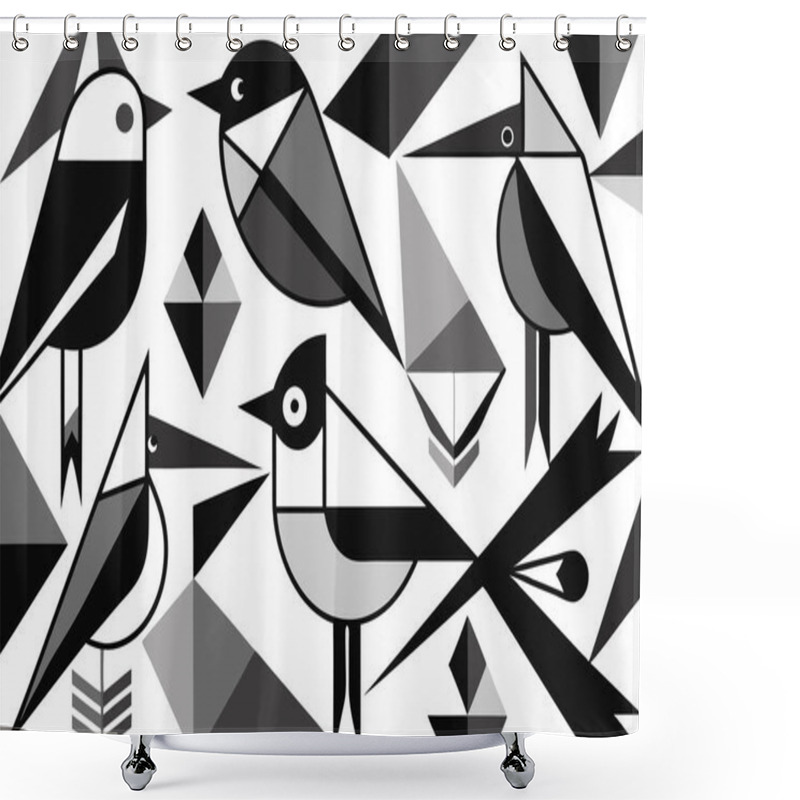 Personality  Minimalist Group Of Birds Illustration With Unique Geometric Designs Shower Curtains