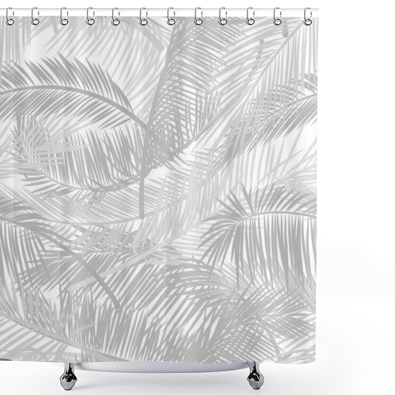 Personality  Light Gray Palm Leaves Silhouette On The White Background. Vector Seamless Pattern With Tropical Plants. Vector Pattern For Print Design, Wallpaper, Site Backgrounds, Postcard, Textile, Fabric. Shower Curtains