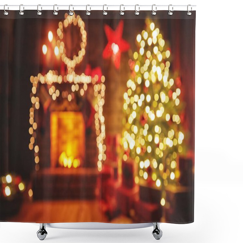 Personality  Interior Christmas. Magic Glowing Tree, Fireplace Gifts In  Dark Shower Curtains