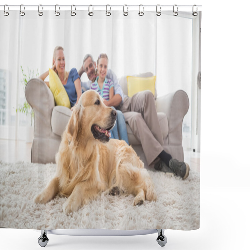 Personality  Golden Retriever With Family At Home Shower Curtains