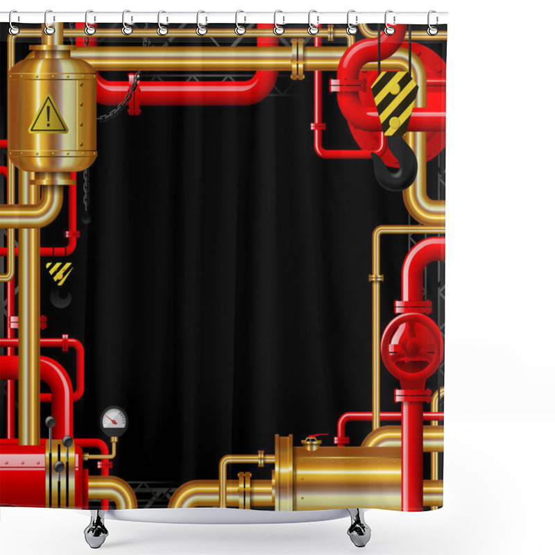 Personality  Red And Gold Gas Pipes On Black Shower Curtains