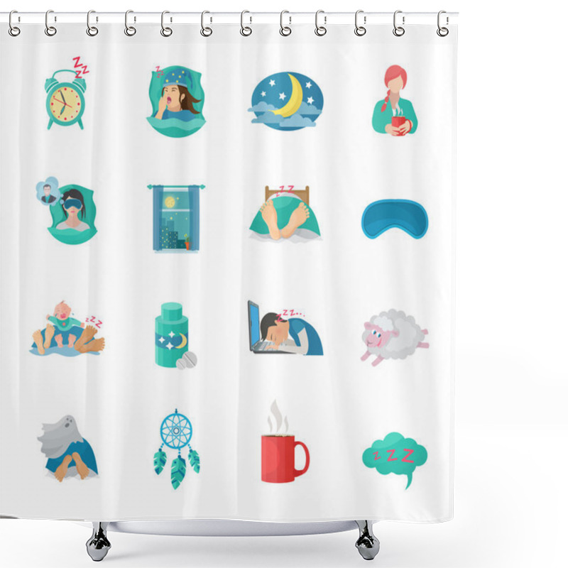 Personality  Sleep Time Flat Icons Set Shower Curtains