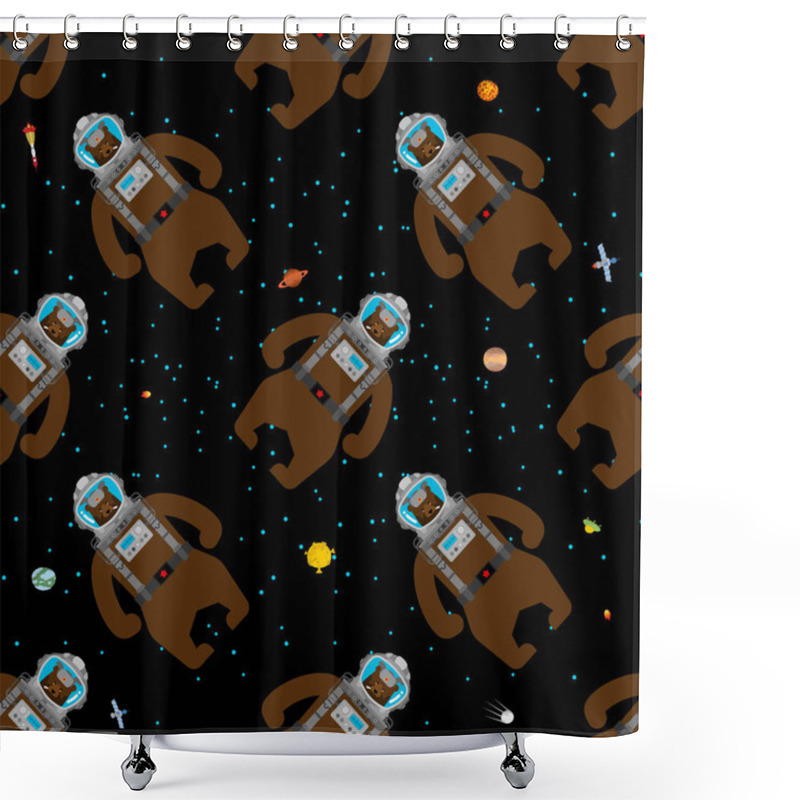 Personality  Bear Russian Astronaut Pattern Seamless. Wild Beast Spaceman In  Shower Curtains