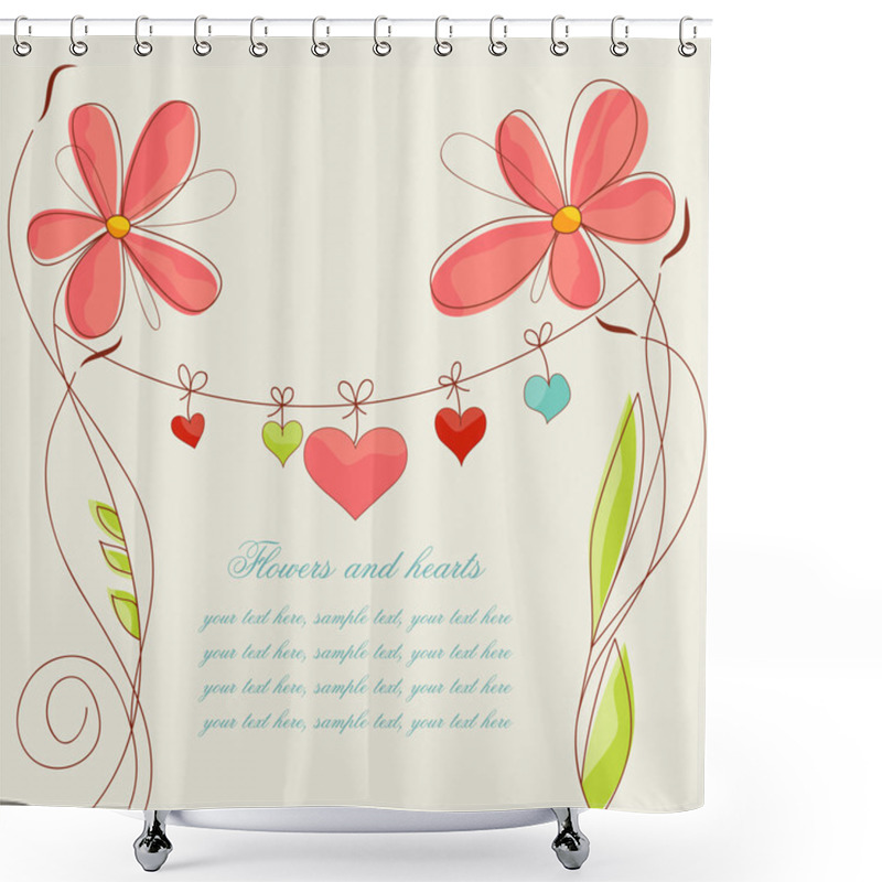 Personality  Vector Flowers And Hearts Shower Curtains