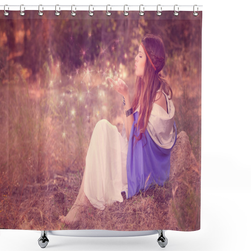 Personality  Woman Blowing Wishes In Forest. Fairy Or Elf Shower Curtains