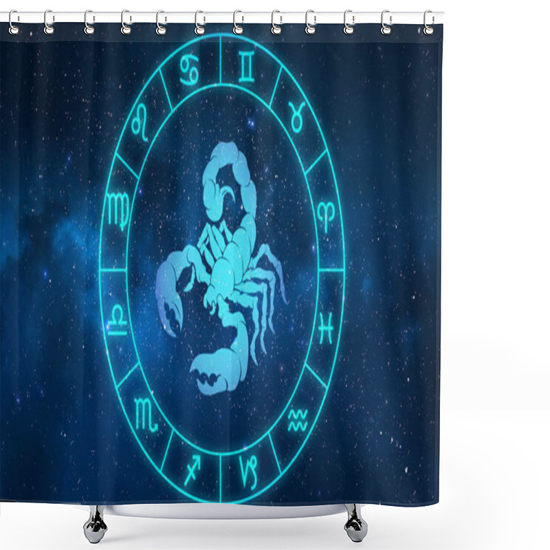 Personality  Scorpio Horoscope Sign In Twelve Zodiac With Galaxy Stars Backgroun Shower Curtains