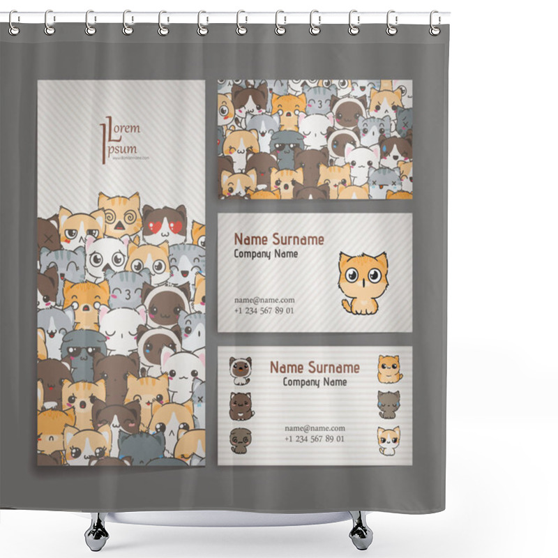 Personality  Card Templates With Cartoon Cats And Dogs  Shower Curtains