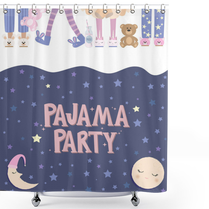 Personality  Pajama Party Poster With Fun Girls. Invitation For Slumber Party. Editable Vector Illustration Shower Curtains