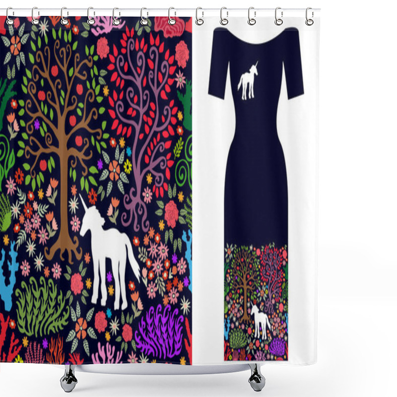 Personality  Unicorn In The Forest. Party Dress Design. Shower Curtains