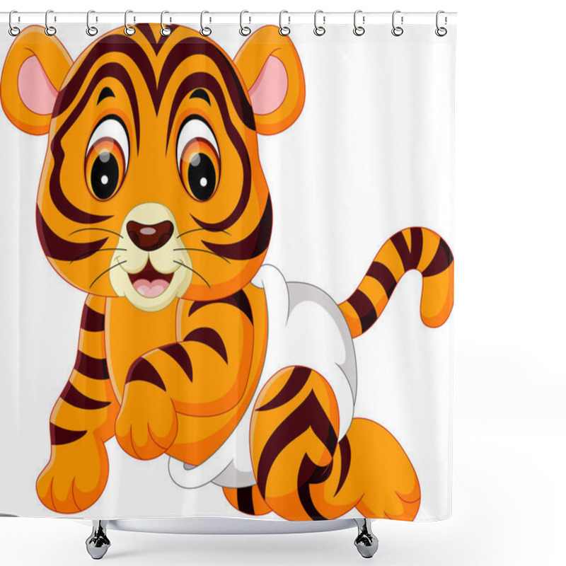 Personality  Illustration Of Cute Baby Tiger Shower Curtains