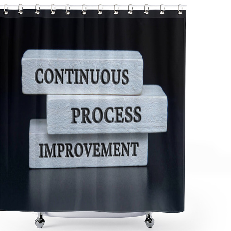 Personality  Continuous Process Improvement Text On White Wooden Blocks. Continuous Improvement Concept. Shower Curtains