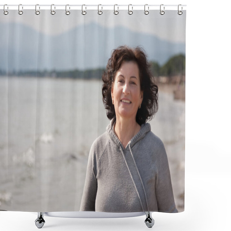 Personality  Happy Middle Aged Woman Shower Curtains