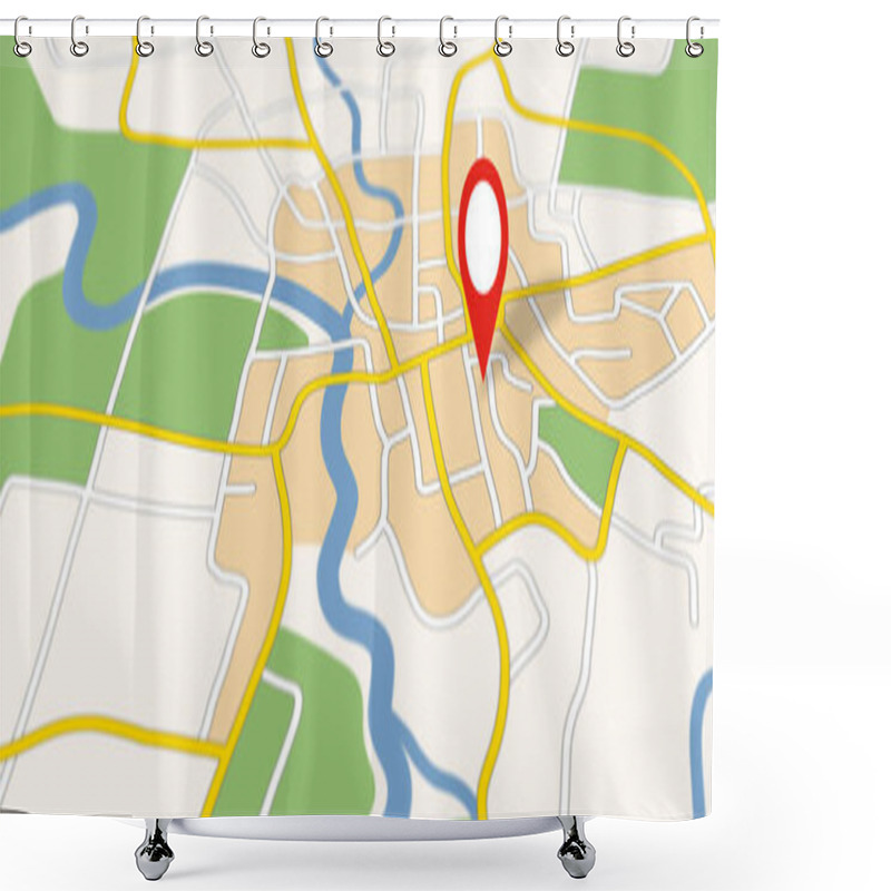 Personality  Vector Illustration Of A City With The Map Of The Pin Shower Curtains