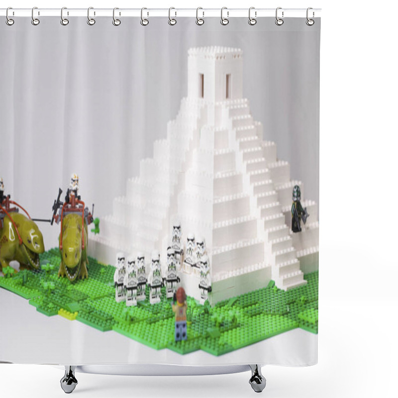 Personality  RUSSIA, April 05, 2019. Constructor Lego Classic Homemade Travel Shower Curtains