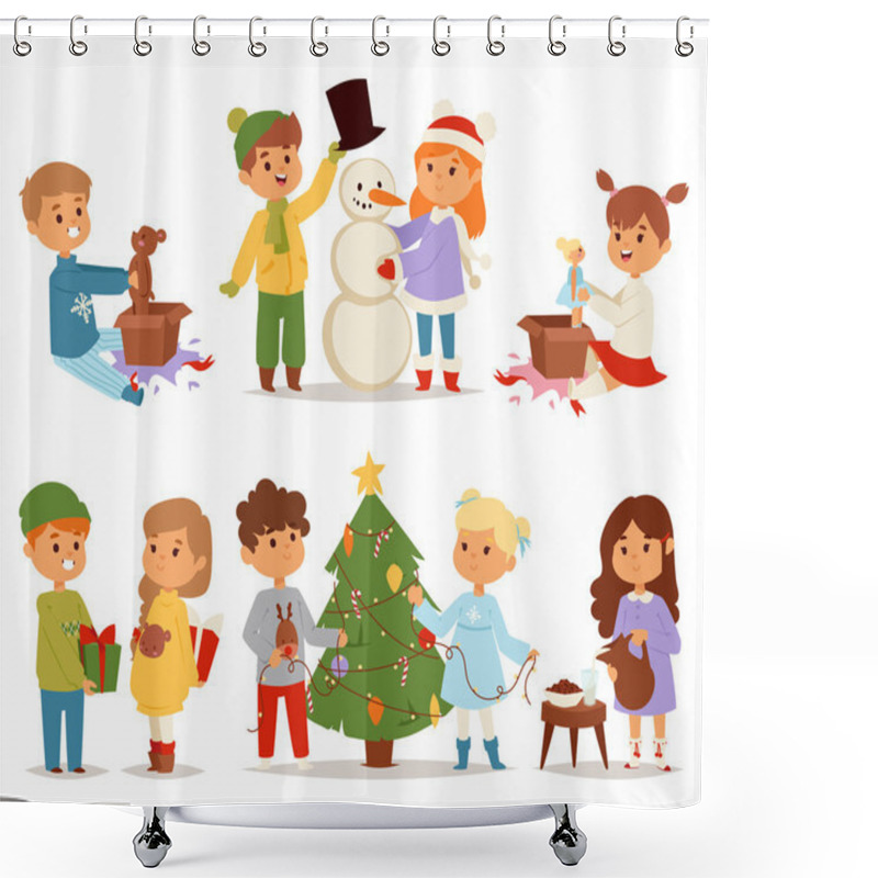 Personality  Christmas Kids Playing Winter Games Shower Curtains