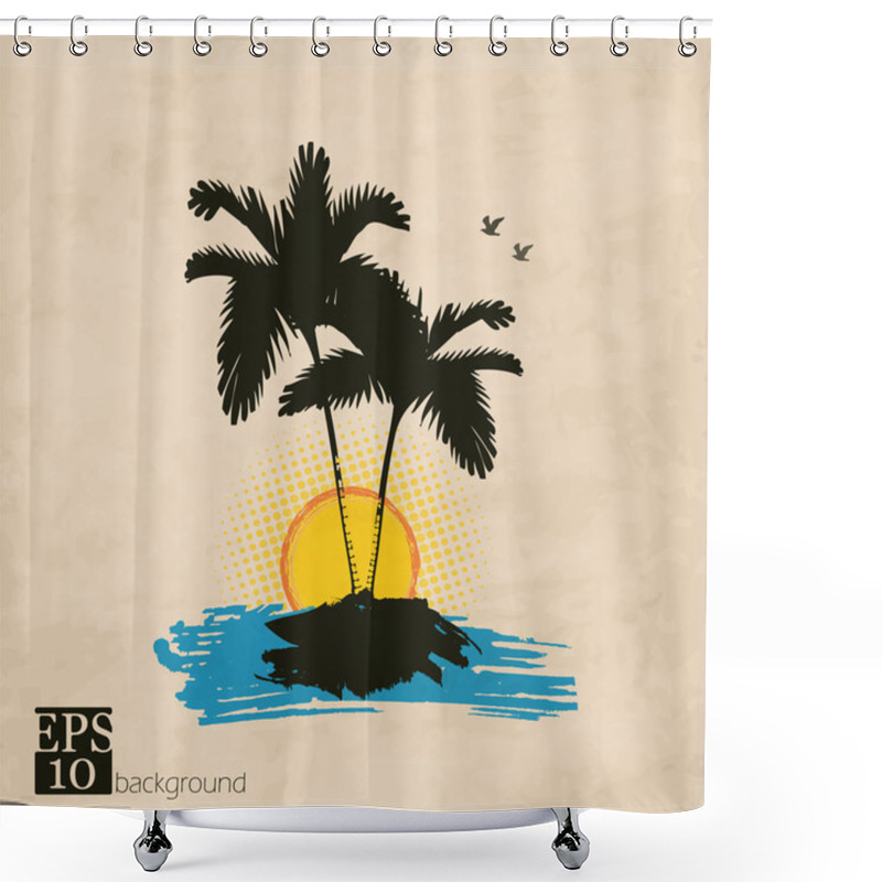 Personality  Palm Trees, Sun And Birds Background Shower Curtains