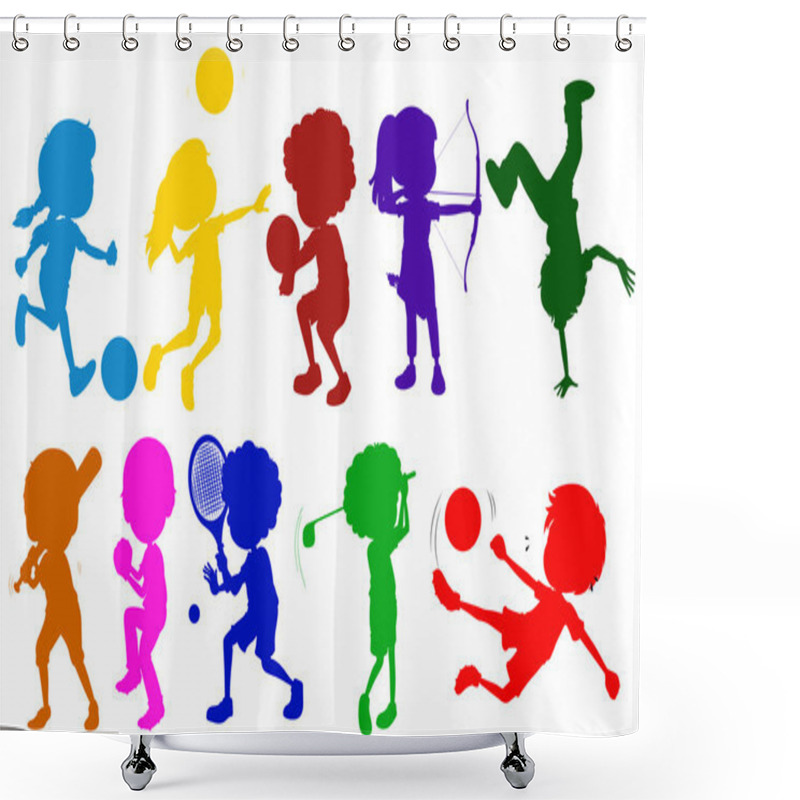 Personality  Coloured Sketches Of Kids Playing With The Different Sports Shower Curtains