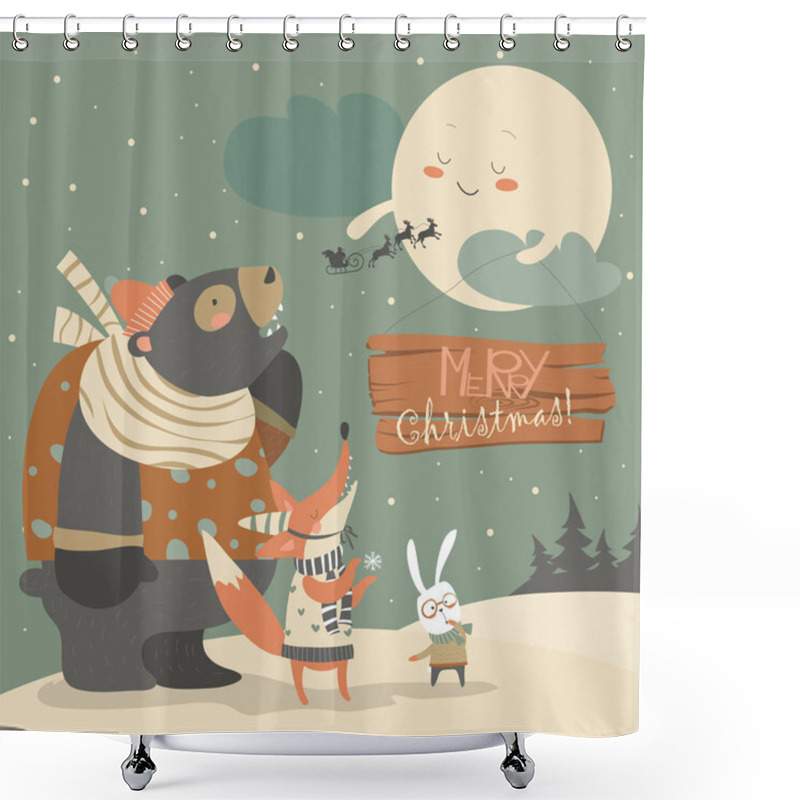 Personality  Bear,rabbit And Fox Watching The Moon Shower Curtains