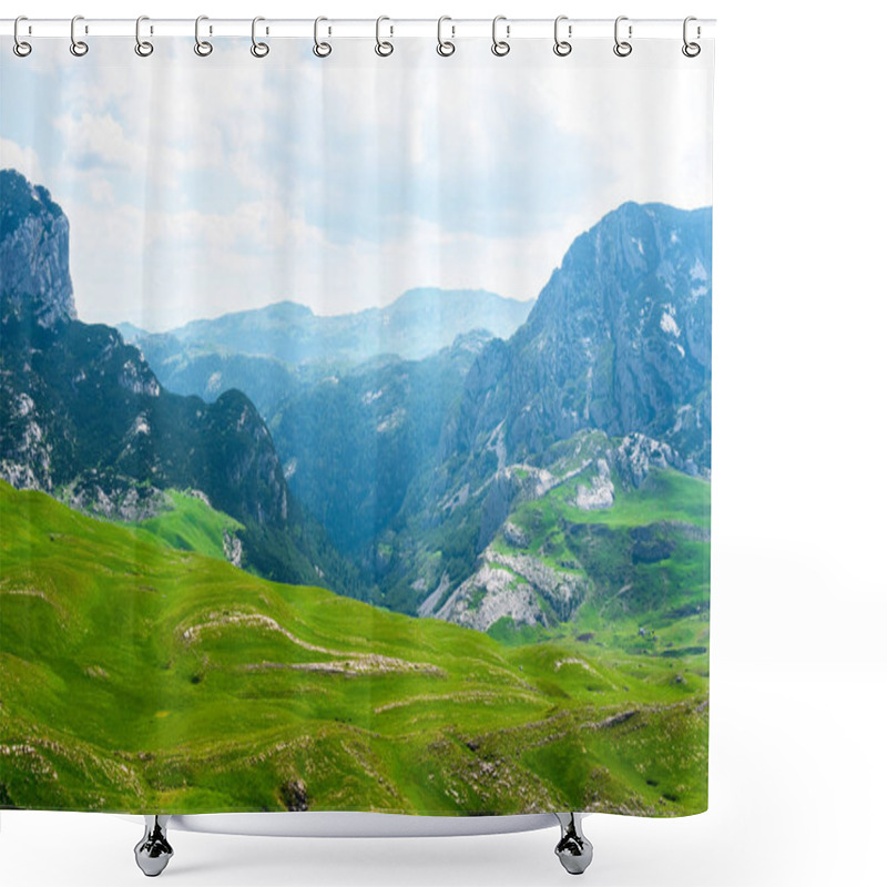 Personality  Beautiful Green Valley And Mountains In Durmitor Massif, Montenegro  Shower Curtains