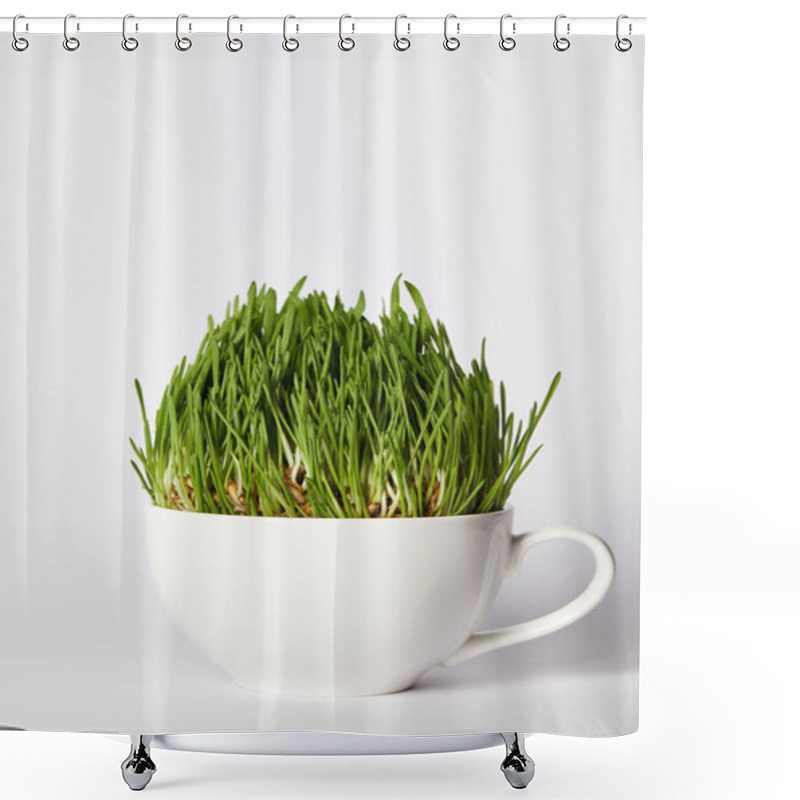 Personality  Spirulina Grass In Cup Isolated On Grey Background  Shower Curtains