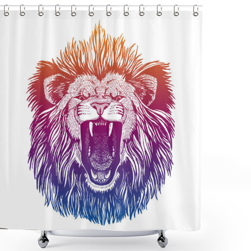 Personality  Hipster Lion Vector Illustration. Mascot. Portrait Of Wild Animal For Logo, Emblem. Shower Curtains