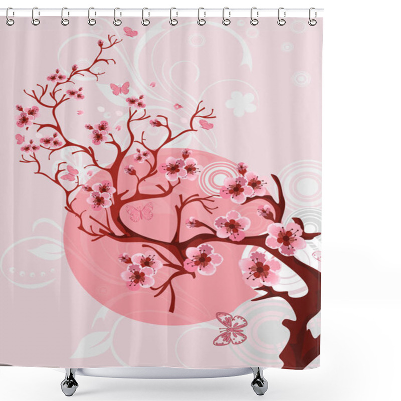 Personality  Cherry Blossom Background. Beautiful Spring Nature Scene Shower Curtains