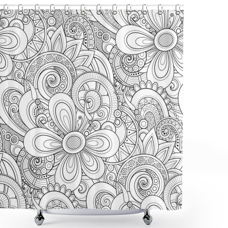 Personality  Monochrome Seamless Pattern With Floral Motifs. Endless Texture With Flowers And Leaves  In Doodle Line Style Shower Curtains