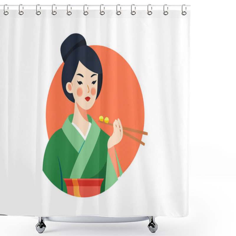 Personality  Traditional Asian Woman Enjoying Cuisine  Japanese Culture Illustration Shower Curtains