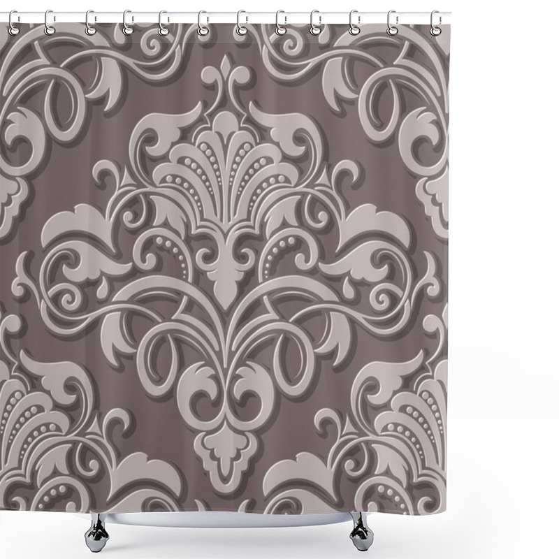 Personality  Vector Volumetric Damask Seamless Pattern Element. Elegant Luxury Embossed Texture For Wallpapers, Backgrounds And Page Fill. 3D Elements With Shadows And Highlights Shower Curtains