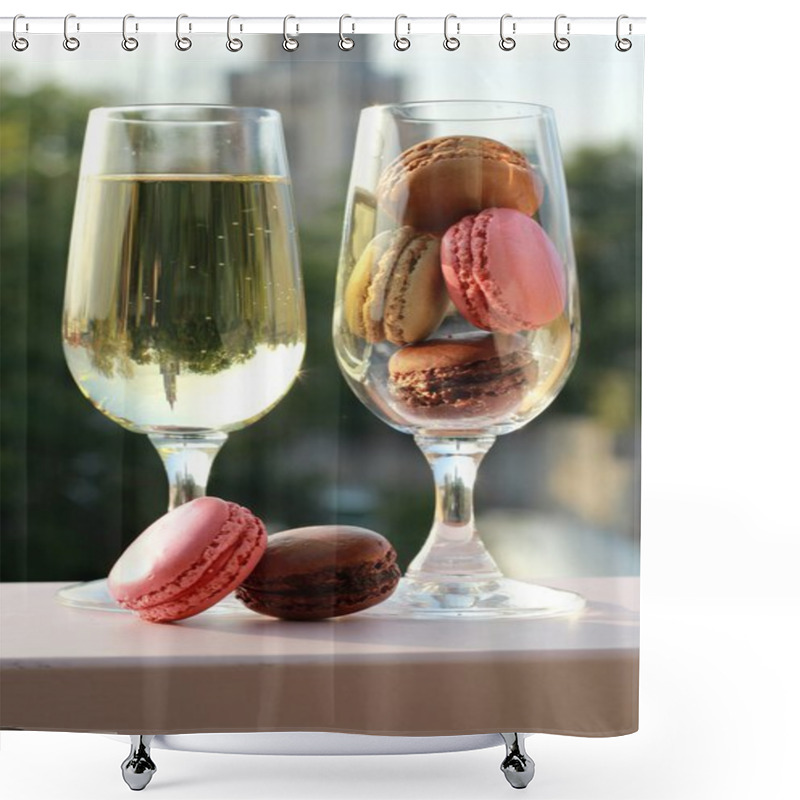 Personality  Two Glasses Of French Macarons And Champagne Shower Curtains