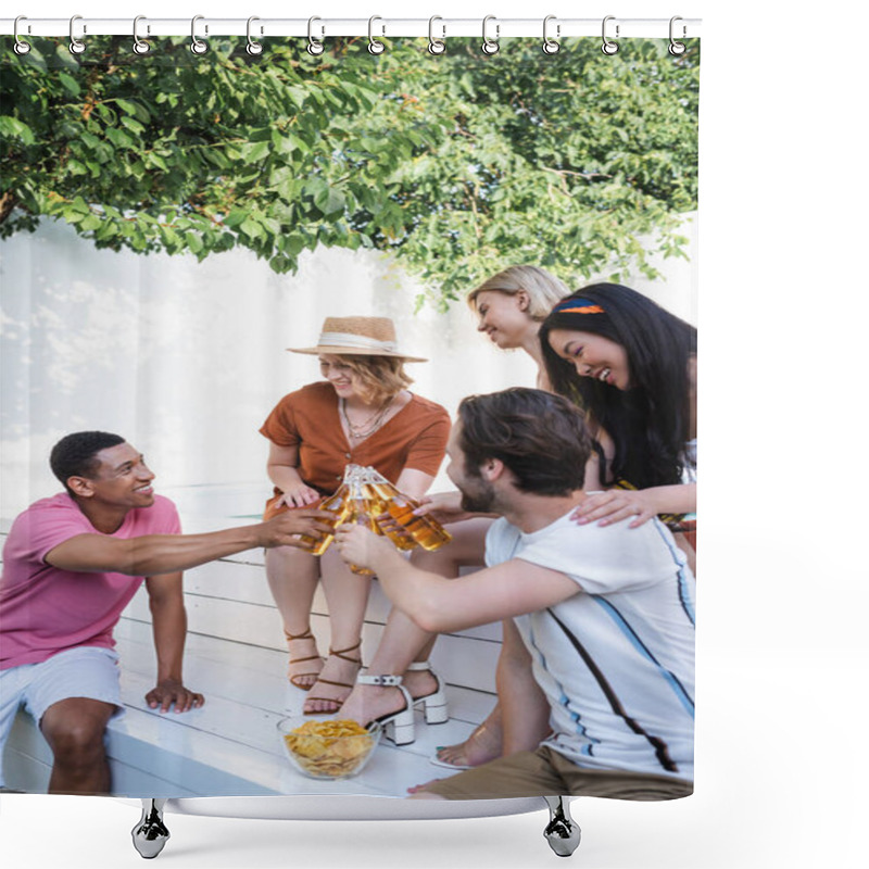 Personality  Multiethnic People With Beer Spending Time In Patio During Summer Party  Shower Curtains