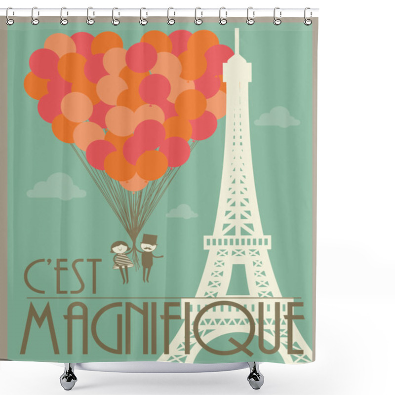 Personality  Couple Flying Holding Balloons In Paris Shower Curtains