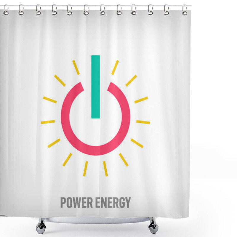 Personality  Modern Natural Solar Energy Power Button Logo. Unique Creative Sustainable Solar Panel. Environmental Logo Template. Vector. Shower Curtains