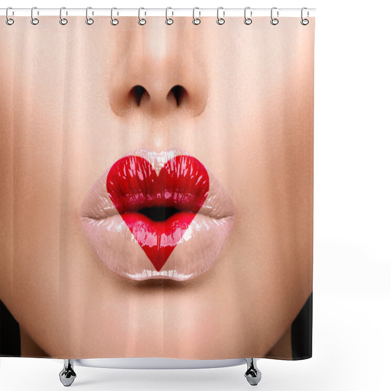 Personality  Beauty Sexy Lips With Heart Shape Paint. Valentines Day Shower Curtains