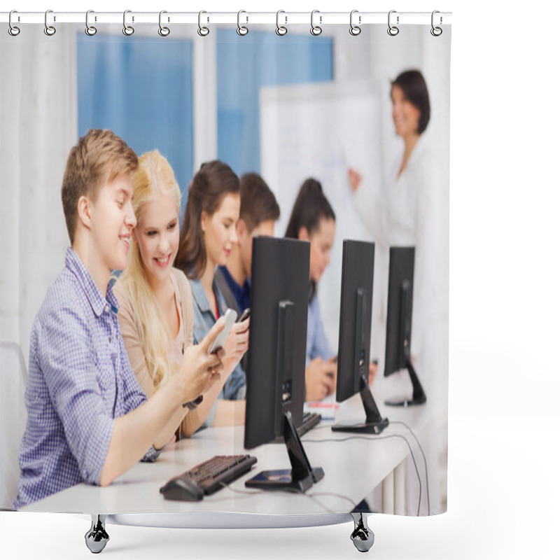 Personality  Students With Computer Monitor And Smartphones Shower Curtains