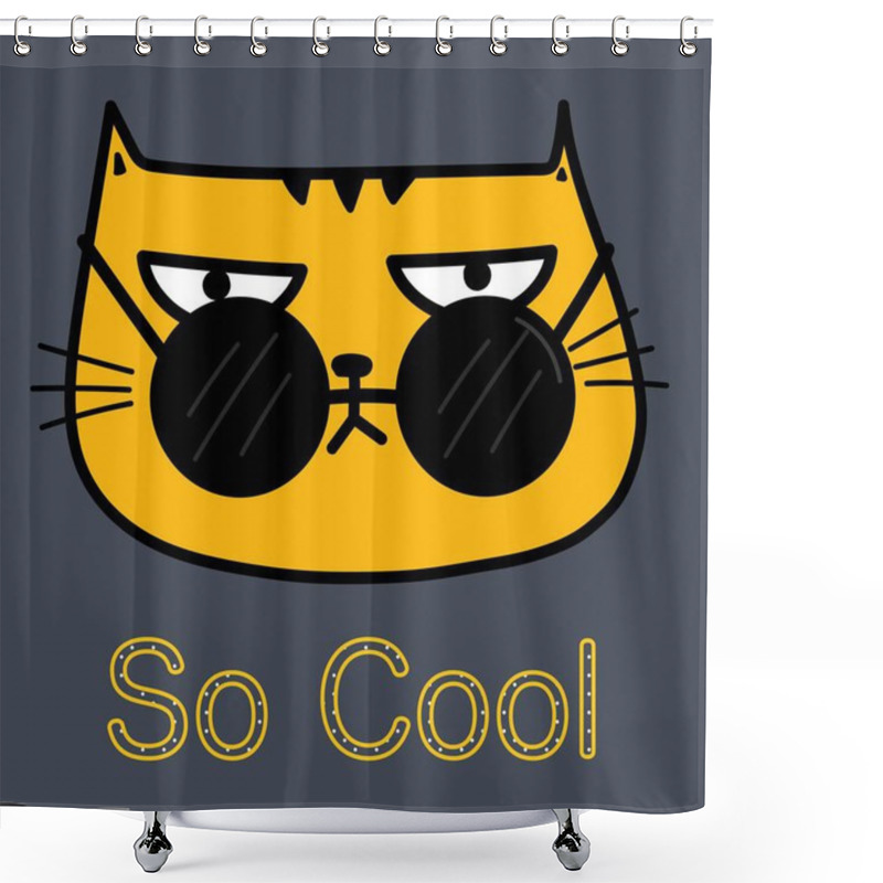 Personality  Cool Cat With Sunglasses Vector Illustration. Shower Curtains