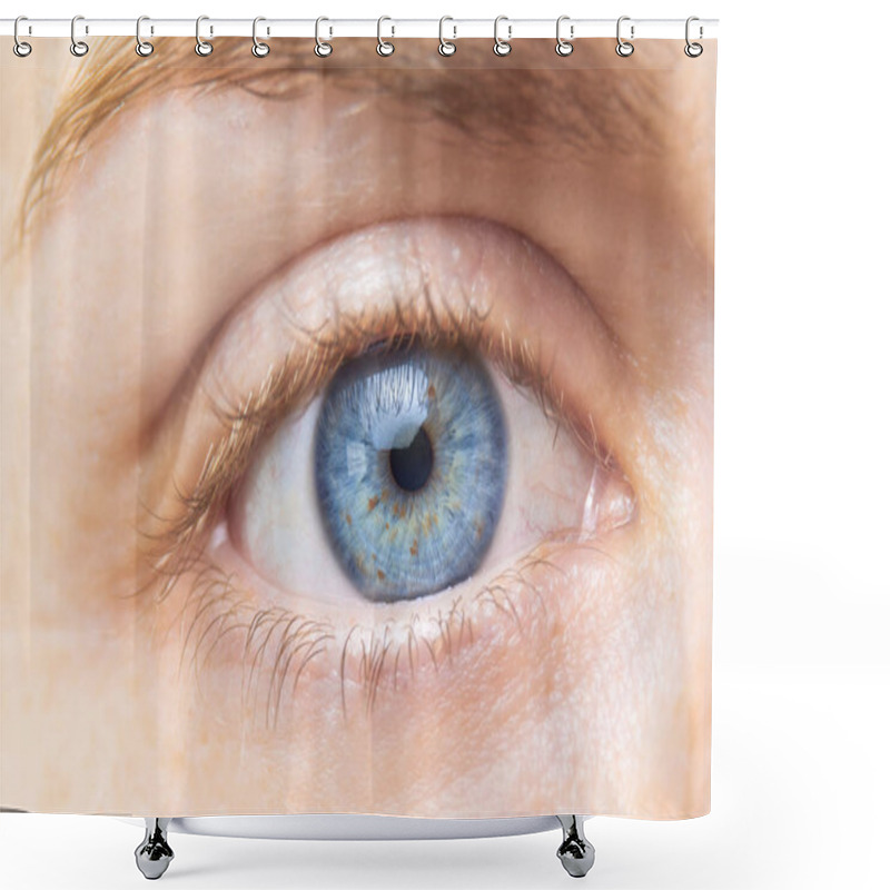 Personality  Beautiful Blue Woman Eye Close Up. Macro. Shower Curtains