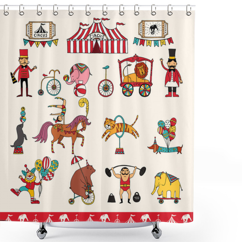 Personality  Set Of Hand-drawn Icons On A Circus Theme. Shower Curtains