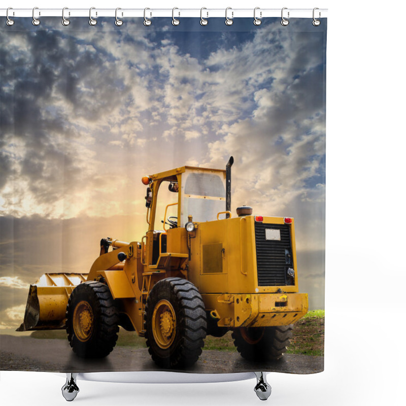 Personality  Yellow Tractor On The Road Shower Curtains