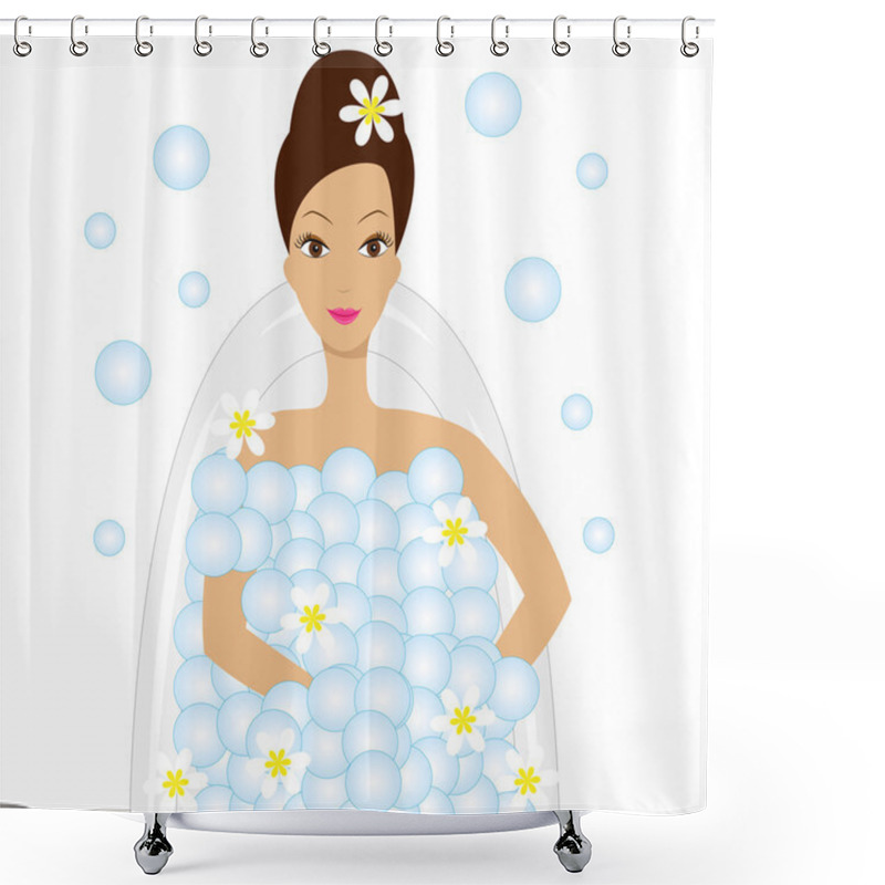 Personality  Young Woman Take A Bath With Foam Shower Curtains