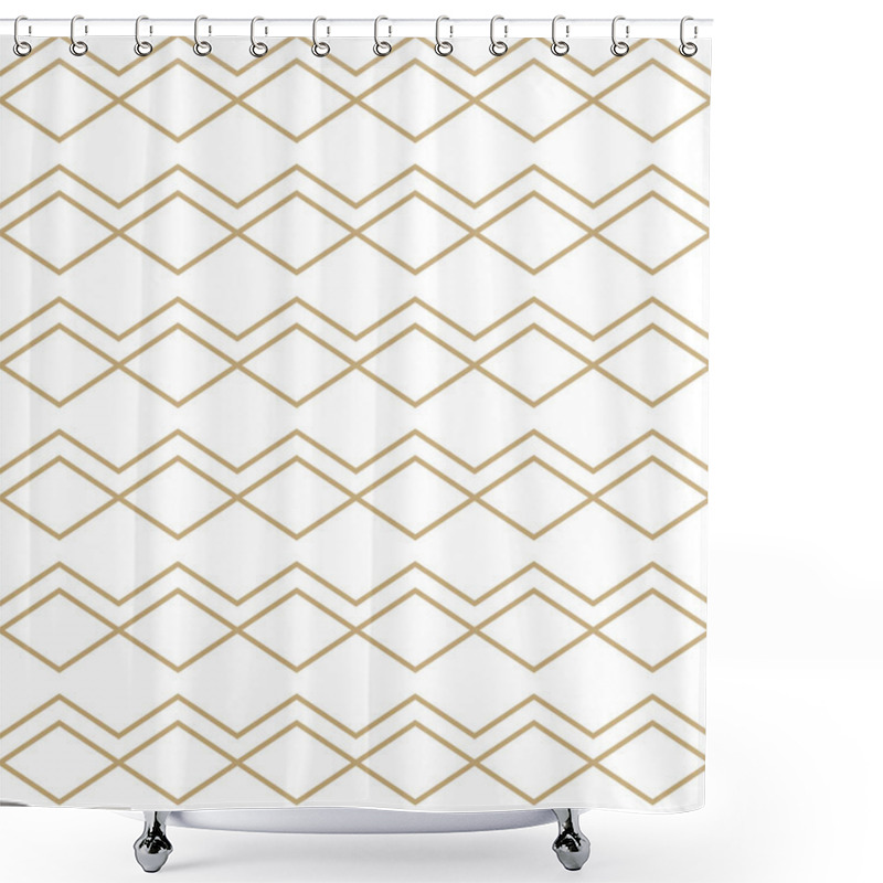 Personality  Simple Geometric Pattern With Golden Zigzag Lines. White And Gold Ornamental Background. Abstract Seamless Texture In Minimal Style. Shower Curtains