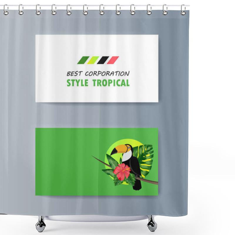 Personality  Set Of Brochures About Toucan Bird And Tropical Flora Shower Curtains